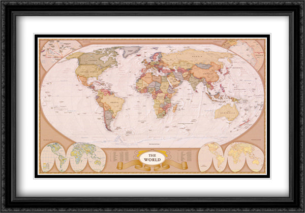 Map of the World (mollweide projection) 40x28 Black Ornate Wood Framed Art Print Poster with Double Matting