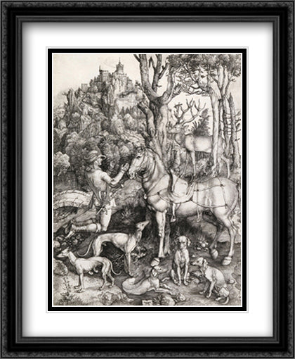 Saint Eustace 28x34 Black Ornate Wood Framed Art Print Poster with Double Matting by Durer, Albrecht