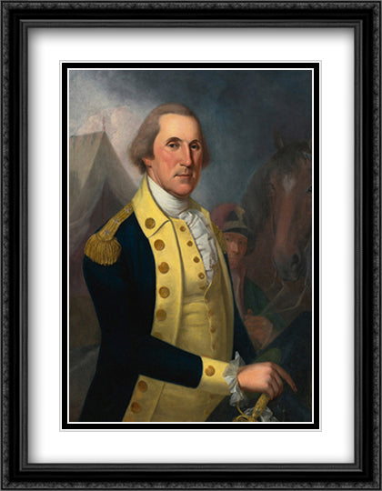 Portrait Of George Washington 28x36 Black Ornate Wood Framed Art Print Poster with Double Matting by American History