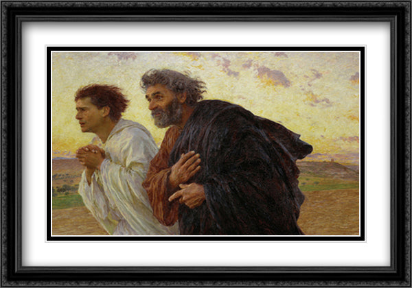 Disciples Peter and John Rushing To The Sepulcherthe Morning of The Resurrection 40x28 Black Ornate Wood Framed Art Print Poster with Double Matting by Burnand, Eugene