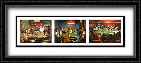 Poker Dogs 40x16 Black Ornate Wood Framed Art Print Poster with Double Matting by Coolidge, Cassius Marcellus