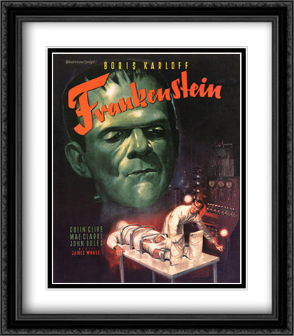 Frankenstein 28x32 Black Ornate Wood Framed Movie Poster with Double Matting