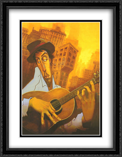 El Guitarrista 28x40 Black Ornate Wood Framed Art Print Poster with Double Matting by Bua, Justin
