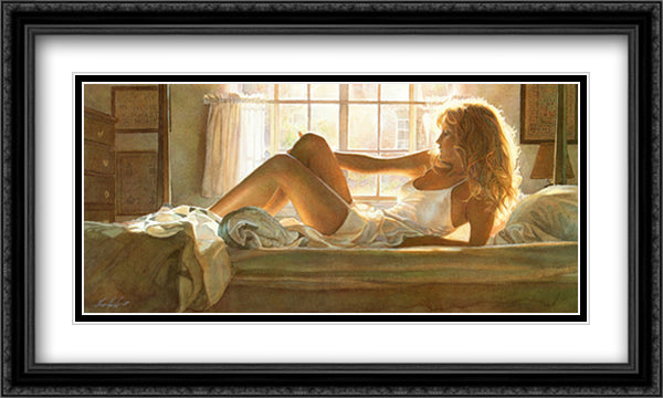 Bedroom Light 40x24 Black Ornate Wood Framed Art Print Poster with Double Matting by Hanks, Steve