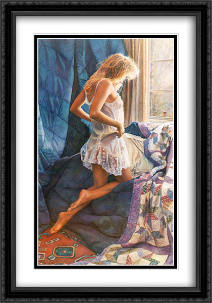 A Winter's Day 28x40 Black Ornate Wood Framed Art Print Poster with Double Matting by Hanks, Steve