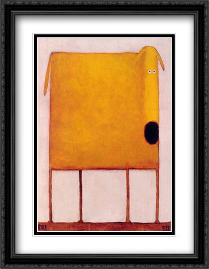 Yellow Dog 28x36 Black Ornate Wood Framed Art Print Poster with Double Matting by Kessler, Daniel