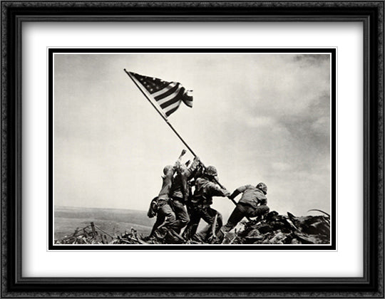 Flag Raising on Iwo Jima 36x28 Black Ornate Wood Framed Art Print Poster with Double Matting by American History