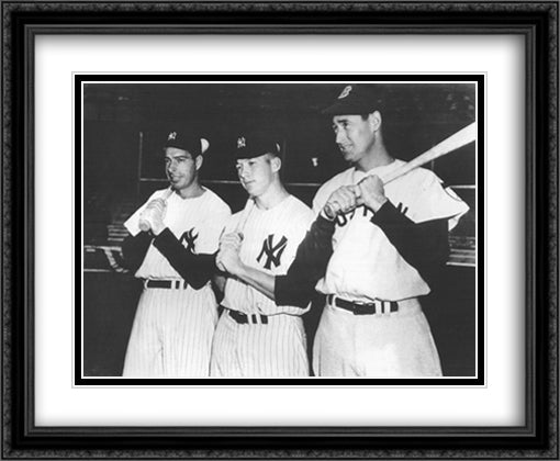 Joe DiMaggio, Mickey Mantle, and Ted Williams, 1951 34x28 Black Ornate Wood Framed Art Print Poster with Double Matting