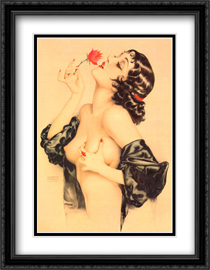 Memories of Olive 28x40 Black Ornate Wood Framed Art Print Poster with Double Matting by Vargas, Alberto
