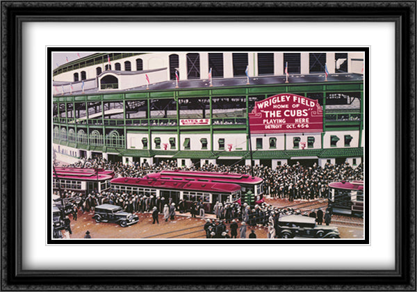 Wrigley Field 36x28 Black Ornate Wood Framed Art Print Poster with Double Matting by Vlasak, Darryl