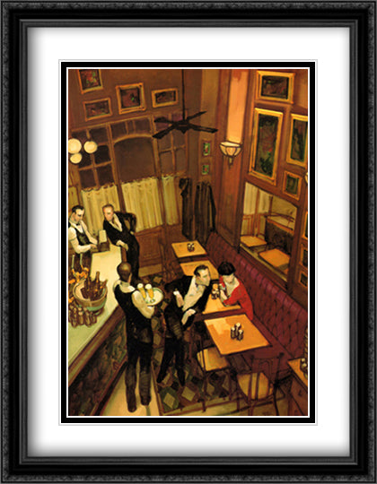 Bistro 28x36 Black Ornate Wood Framed Art Print Poster with Double Matting by Machado, Jaurez