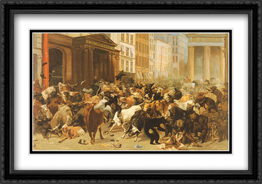 The Bulls and Bears in the Market, c.1879 40x28 Black Ornate Wood Framed Art Print Poster with Double Matting by Beard, William
