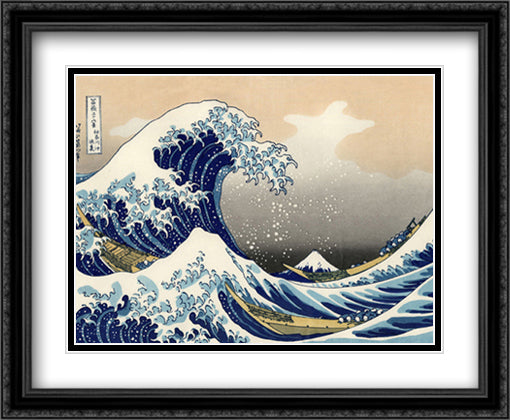 The Great Wave at Kanagawa 34x28 Black Ornate Wood Framed Art Print Poster with Double Matting by Hokusai, Katsushika