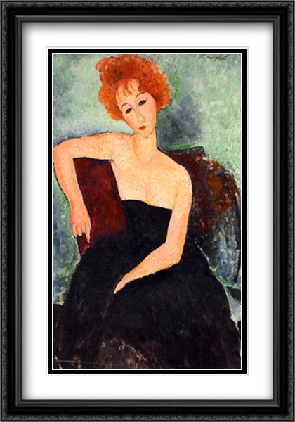 Red-Headed Woman 28x40 Black Ornate Wood Framed Art Print Poster with Double Matting by Modigliani, Amedeo
