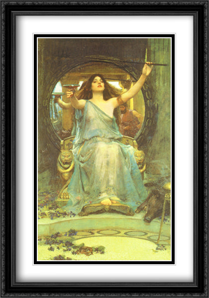 Circe Offering the Cup to Ulysses 28x40 Black Ornate Wood Framed Art Print Poster with Double Matting by Waterhouse, John William