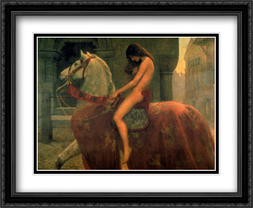 Lady Godiva 34x28 Black Ornate Wood Framed Art Print Poster with Double Matting by Collier, John