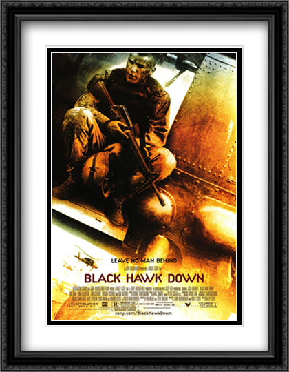 Black Hawk Down 28x36 Black Ornate Wood Framed Movie Poster with Double Matting