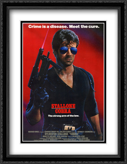 Cobra 28x36 Black Ornate Wood Framed Movie Poster with Double Matting