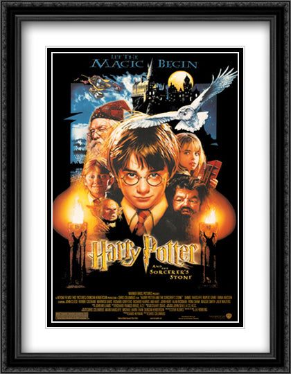 Harry Potter Sorcerer's Stone 28x36 Black Ornate Wood Framed Movie Poster with Double Matting