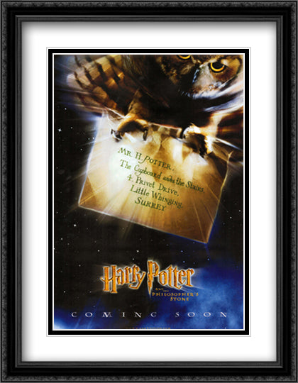 Harry Potter Sorcerer's Stone 28x36 Black Ornate Wood Framed Movie Poster with Double Matting