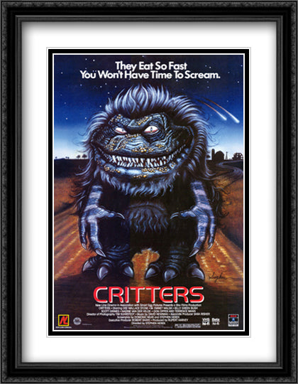 Critters 28x36 Black Ornate Wood Framed Movie Poster with Double Matting