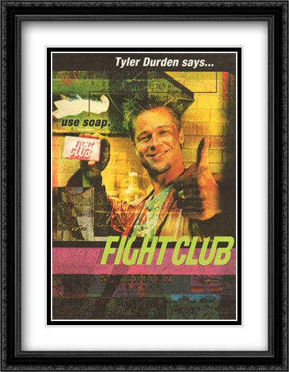 Fight Club 28x36 Black Ornate Wood Framed Movie Poster with Double Matting