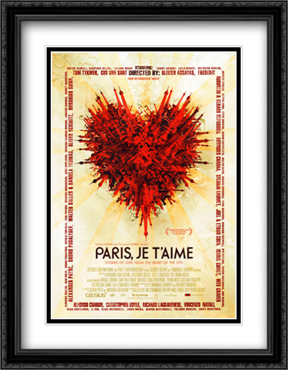 Paris Je T'aime 28x36 Black Ornate Wood Framed Movie Poster with Double Matting