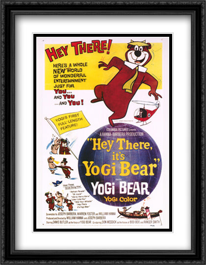 Hey There It's Yogi Bear 28x36 Black Ornate Wood Framed Movie Poster with Double Matting