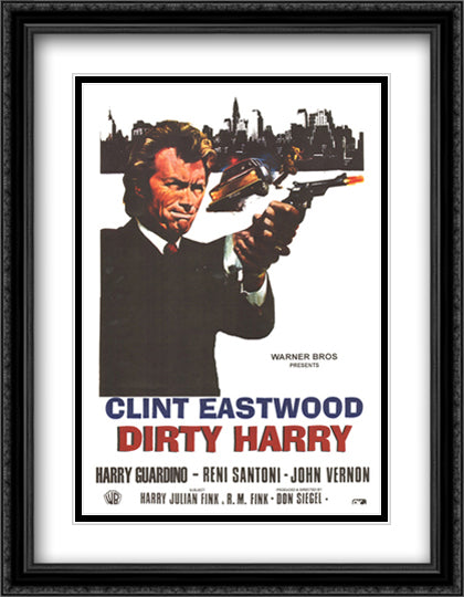 Dirty Harry 28x36 Black Ornate Wood Framed Movie Poster with Double Matting