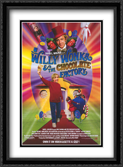 Willy Wonka and the Chocolate Factory 28x38 Black Ornate Wood Framed Movie Poster with Double Matting