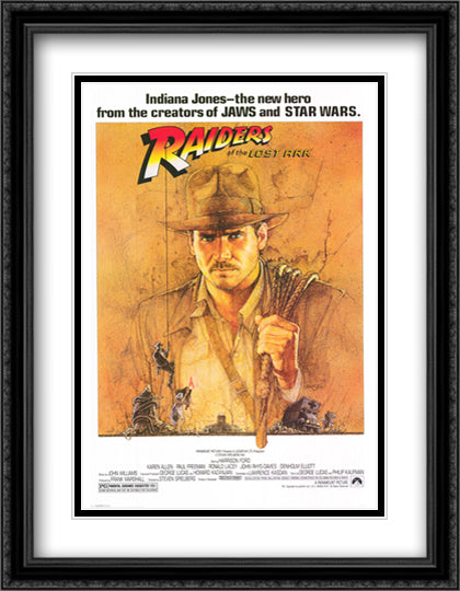 Raiders Of The Lost Ark 28x36 Black Ornate Wood Framed Movie Poster with Double Matting