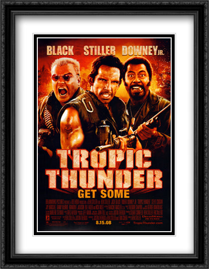 Tropic Thunder 28x36 Black Ornate Wood Framed Movie Poster with Double Matting