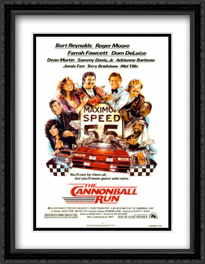 Cannonball Run 28x36 Black Ornate Wood Framed Movie Poster with Double Matting