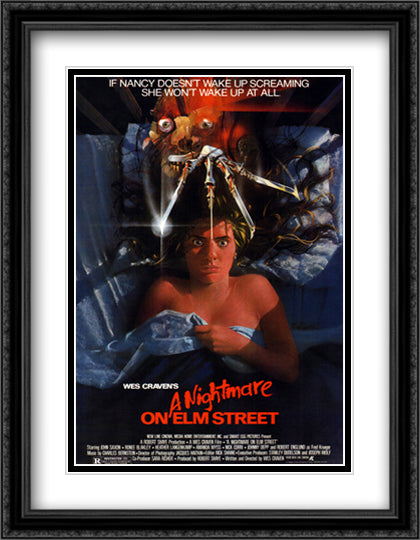A Nightmare on Elm Street 28x36 Black Ornate Wood Framed Movie Poster with Double Matting