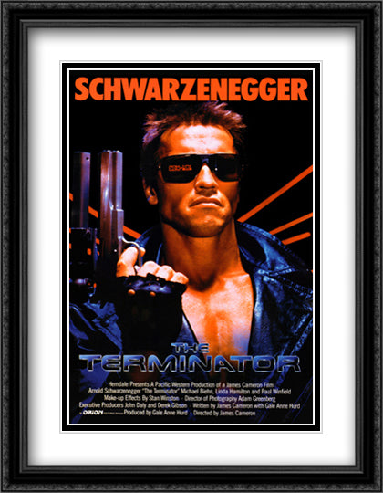 The Terminator 28x36 Black Ornate Wood Framed Movie Poster with Double Matting