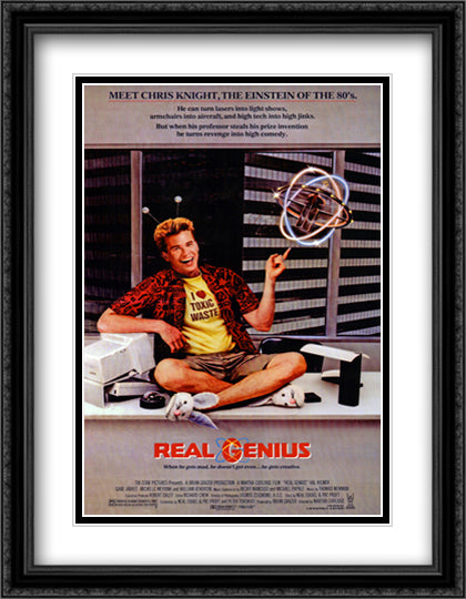 Real Genius 28x36 Black Ornate Wood Framed Movie Poster with Double Matting
