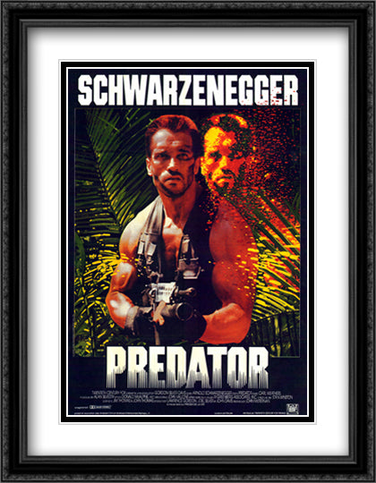Predator 28x36 Black Ornate Wood Framed Movie Poster with Double Matting