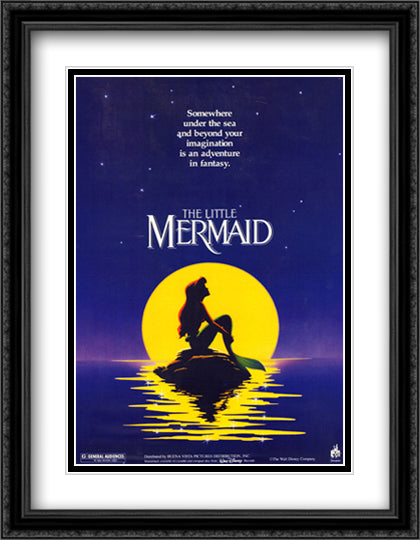 The Litlle Mermaid 28x36 Black Ornate Wood Framed Movie Poster with Double Matting