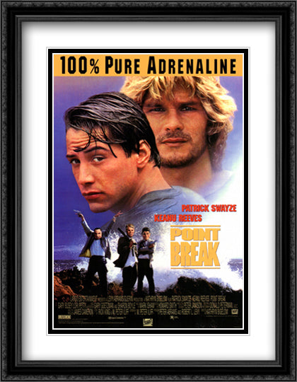 Point Break 28x36 Black Ornate Wood Framed Movie Poster with Double Matting