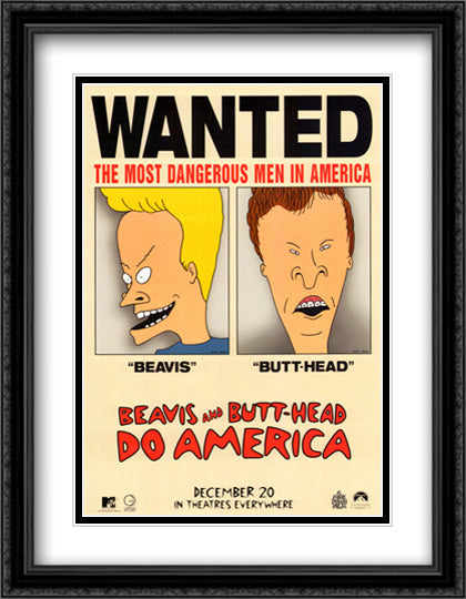 Beavis and Butt-Head 28x36 Black Ornate Wood Framed Movie Poster with Double Matting