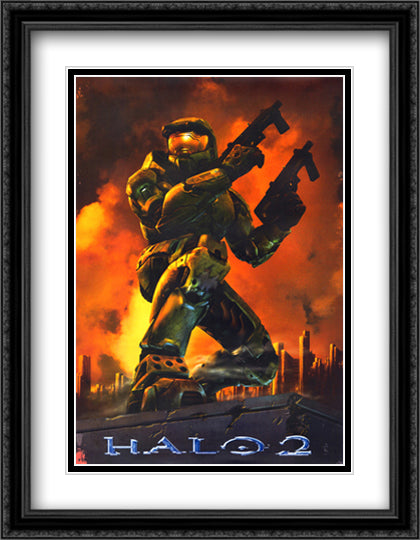 Halo 2 28x36 Black Ornate Wood Framed Movie Poster with Double Matting