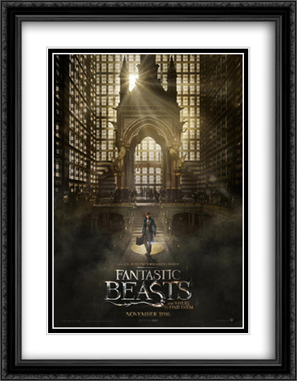 Fantastic Beasts 28x36 Black Ornate Wood Framed Movie Poster with Double Matting