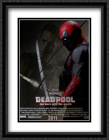 Deadpool 28x36 Black Ornate Wood Framed Movie Poster with Double Matting