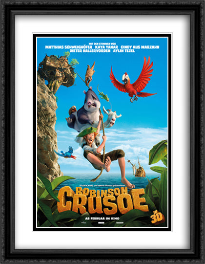 Robinson Crusoe 28x36 Black Ornate Wood Framed Movie Poster with Double Matting