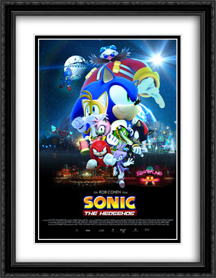 Sonic The Hedgehog 28x36 Black Ornate Wood Framed Movie Poster with Double Matting