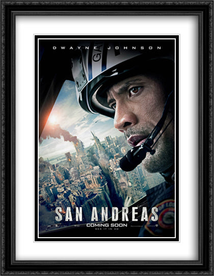 San Andreas 28x36 Black Ornate Wood Framed Movie Poster with Double Matting