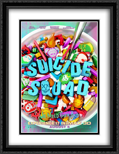 Suicide Squad 28x36 Black Ornate Wood Framed Movie Poster with Double Matting