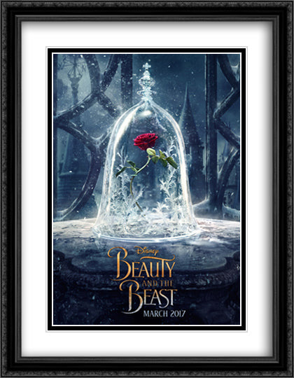 Beauty and the Beast 28x36 Black Ornate Wood Framed Movie Poster with Double Matting