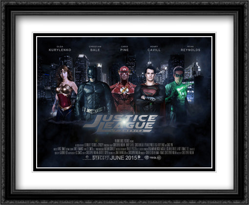 Justice League of America 34x28 Black Ornate Wood Framed Movie Poster with Double Matting