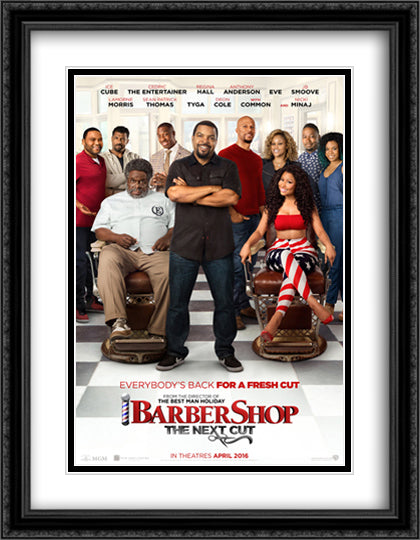 Barbershop The Next Cut 28x36 Black Ornate Wood Framed Movie Poster with Double Matting